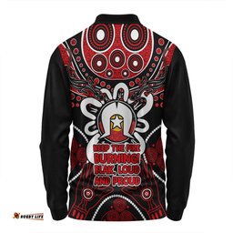 Australia Long Sleeve Polo Shirt Naidoc Week Aboriginal Inspired Dot Art Painting And Aussie Lizard