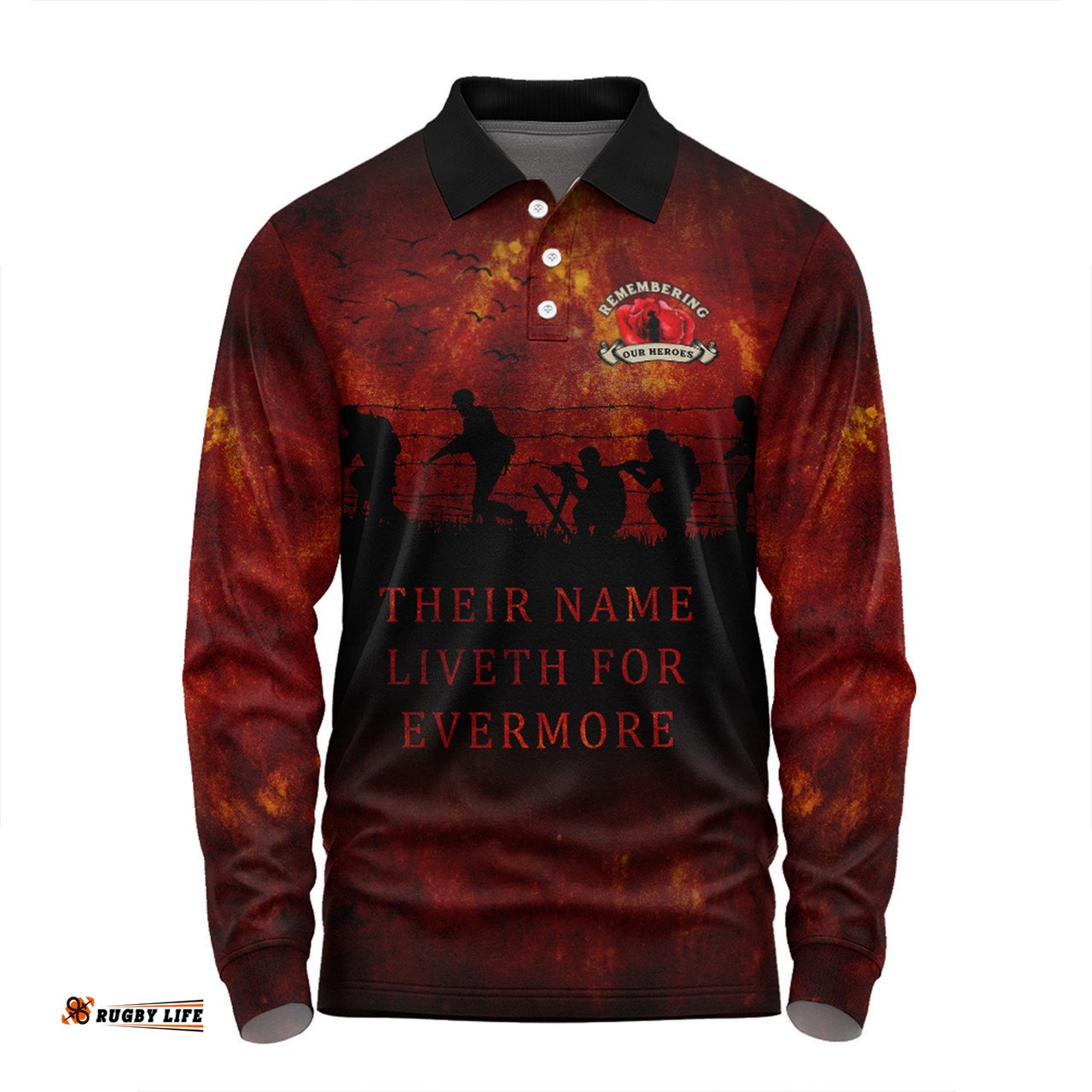 Australia Long Sleeve Polo Shirt - Anzac Day Their Name Liveth For Evermore Dark Grunge Style