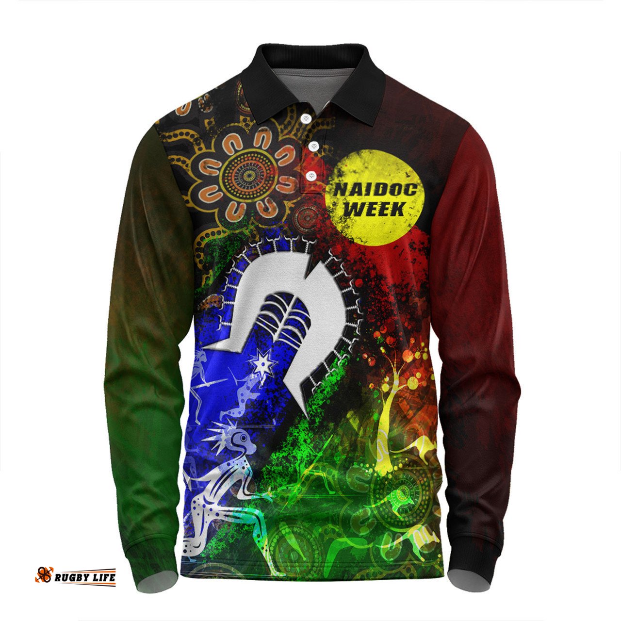 Australia Long Sleeve Polo Shirt Naidoc Week Aboriginal Indigenous Inspired Blood In Me