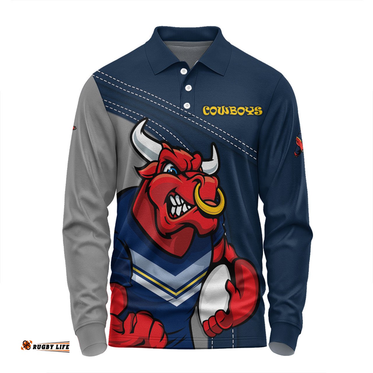 North Queensland Cowboys Long Sleeve Polo Shirt Custom Team Of Us Die Hard Fan Supporters