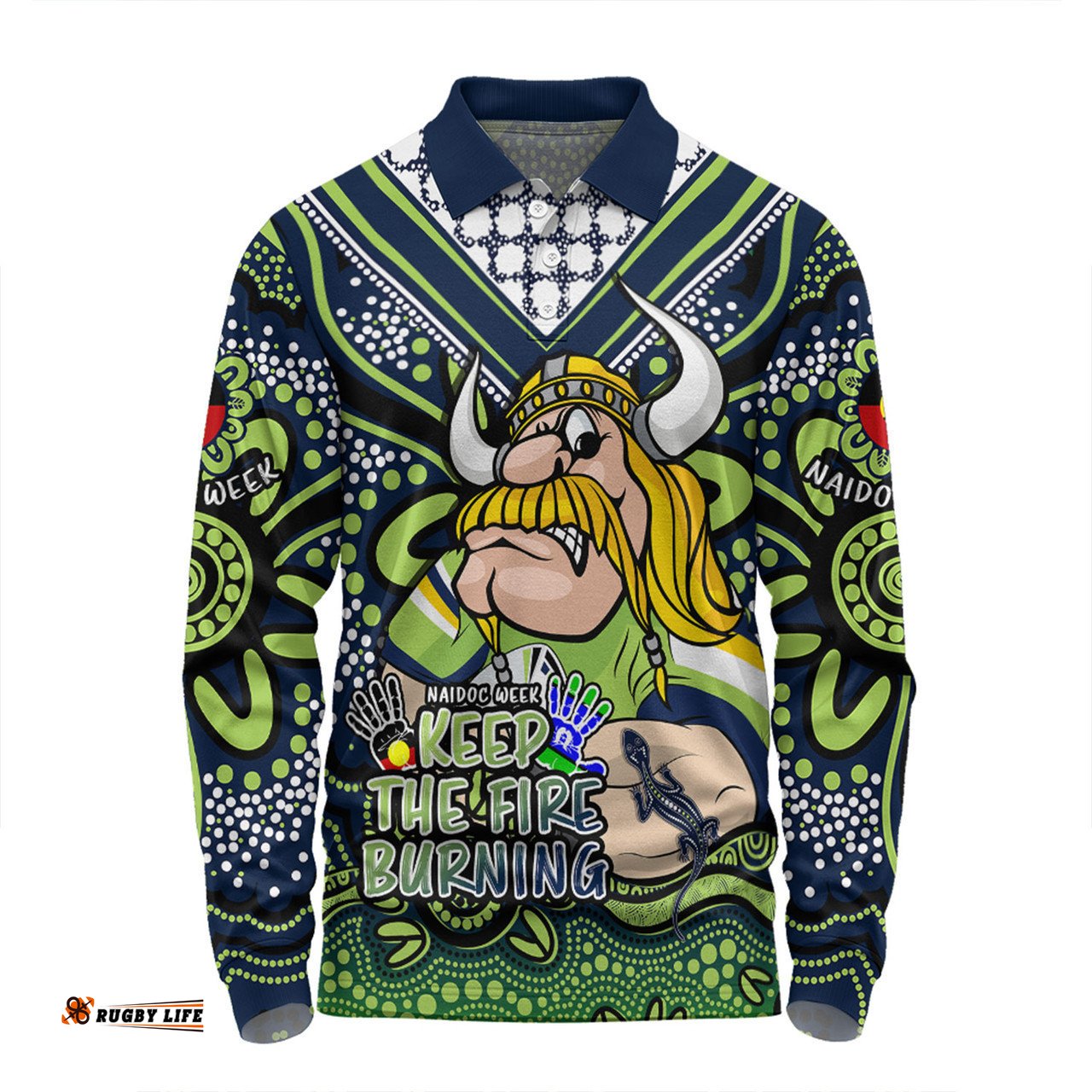 Canberra Raiders Long Sleeve Polo Shirt Aboriginal Inspired Naidoc Week Custom For Die Hard Fan Supporters