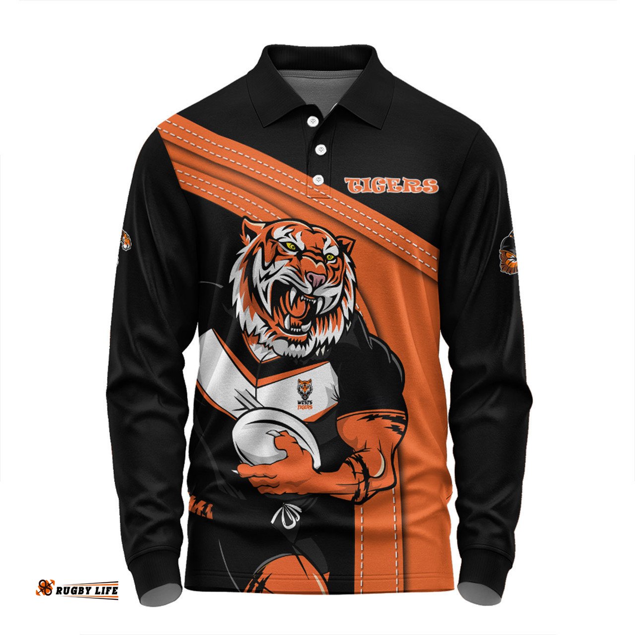 Wests Tigers Long Sleeve Polo Shirt Custom Team Of Us Die Hard Fan Supporters