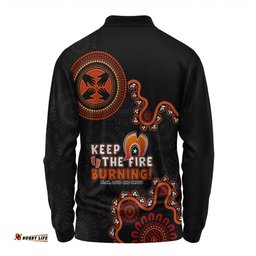 Australia Long Sleeve Polo Shirt Naidoc Week 2024 Keep The Fire Burning Aboriginal Dot Art Inspired