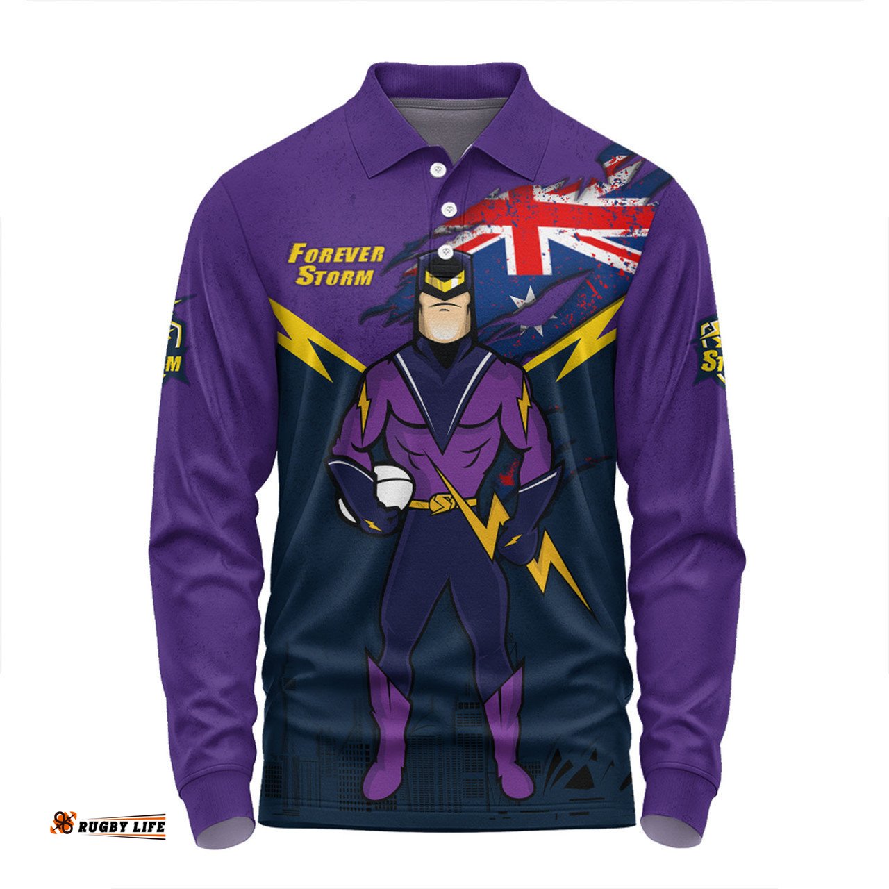 Melbourne Storm Long Sleeve Polo Shirt Custom For Die Hard Fan Australia Flag Scratch Style