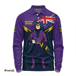 Melbourne Storm Long Sleeve Polo Shirt Custom For Die Hard Fan Australia Flag Scratch Style