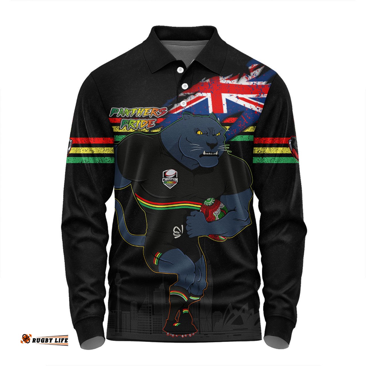 Penrith Panthers Long Sleeve Polo Shirt Custom For Die Hard Fan Australia Flag Scratch Style