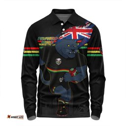 Penrith Panthers Long Sleeve Polo Shirt Custom For Die Hard Fan Australia Flag Scratch Style