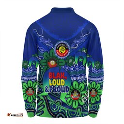 Australia Long Sleeve Polo Shirt Naidoc Week Torres Strait Symbol With Aboriginal Pattern Inspired Blue