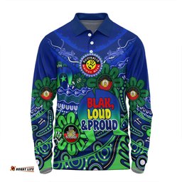 Australia Long Sleeve Polo Shirt Naidoc Week Torres Strait Symbol With Aboriginal Pattern Inspired Blue