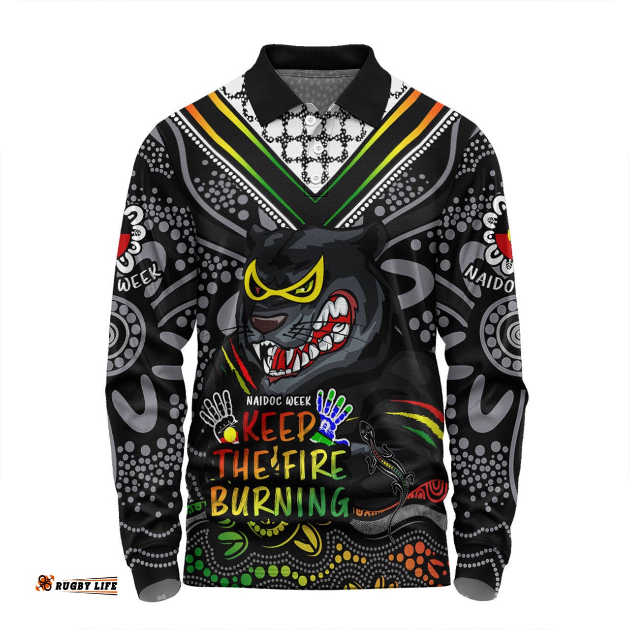 Penrith Panthers Long Sleeve Polo Shirt Aboriginal Inspired Naidoc Week Custom For Die Hard Fan Supporters