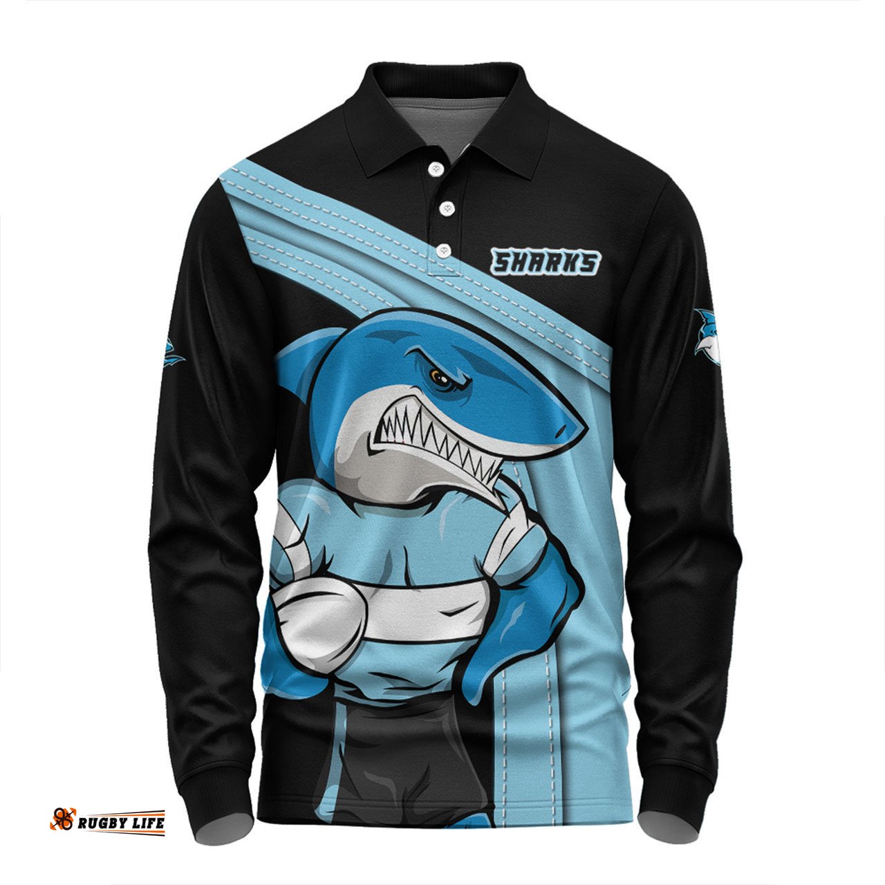 Cronulla-Sutherland Sharks Long Sleeve Polo Shirt Custom Team Of Us Die Hard Fan Supporters