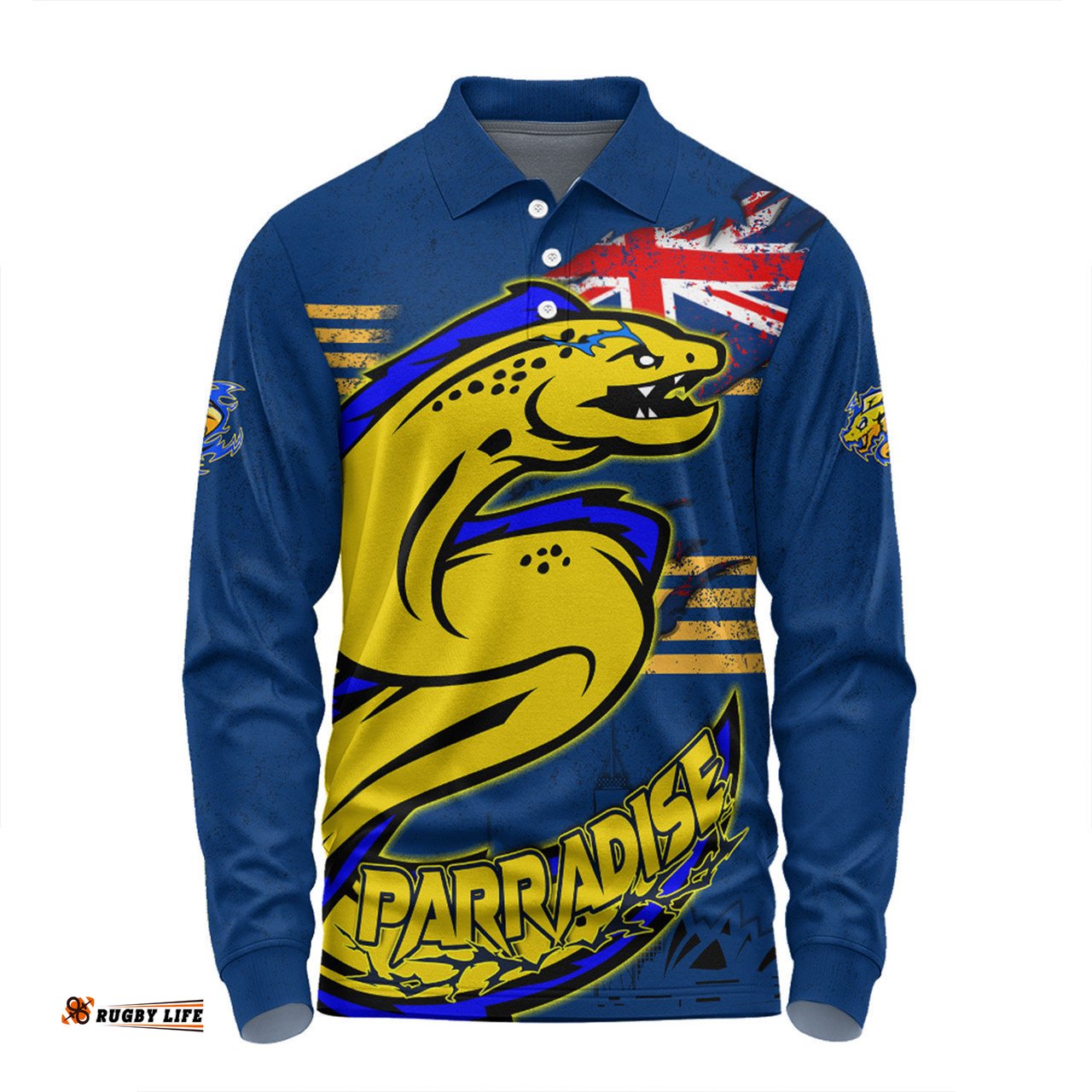 Parramatta Eels Long Sleeve Polo Shirt Custom For Die Hard Fan Australia Flag Scratch Style