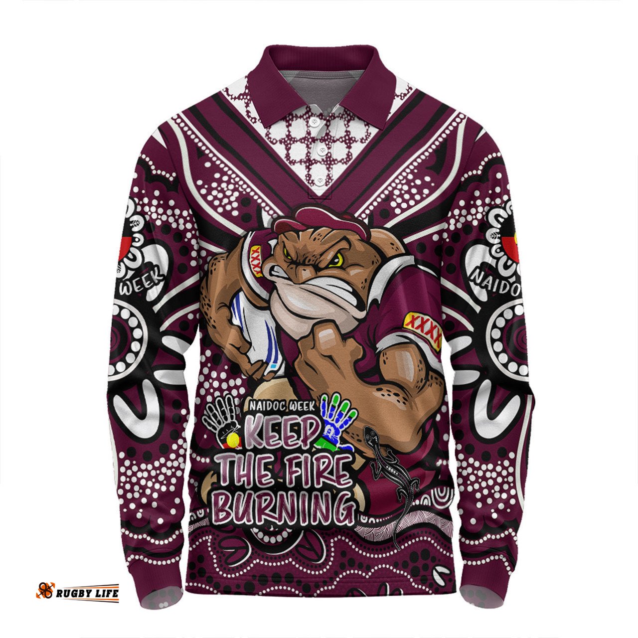 Queensland Maroons Long Sleeve Polo Shirt Aboriginal Inspired Naidoc Week Custom For Die Hard Fan Supporters