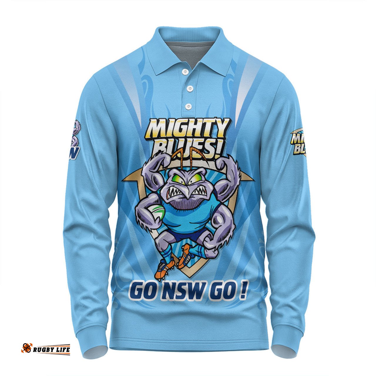 New South Wales Blues Long Sleeve Polo Shirt Custom State Of Origin 2024 Passionate Fan Born To Win Ver 1