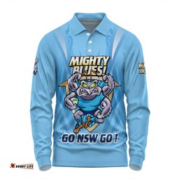New South Wales Blues Long Sleeve Polo Shirt Custom State Of Origin 2024 Passionate Fan Born To Win Ver 1