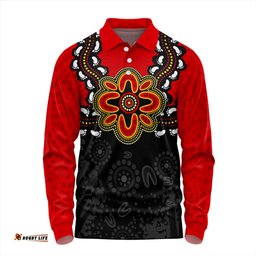 Australia Long Sleeve Polo Shirt Aboriginal Inspired Symbol Pattern