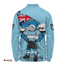 Cronulla-Sutherland Sharks Long Sleeve Polo Shirt Custom For Die Hard Fan Australia Flag Scratch Style