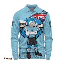 Cronulla-Sutherland Sharks Long Sleeve Polo Shirt Custom For Die Hard Fan Australia Flag Scratch Style