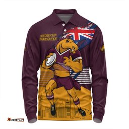 Brisbane Broncos Long Sleeve Polo Shirt Custom For Die Hard Fan Australia Flag Scratch Style