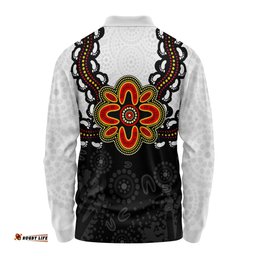 Australia Long Sleeve Polo Shirt Aboriginal Inspired Symbol Pattern White