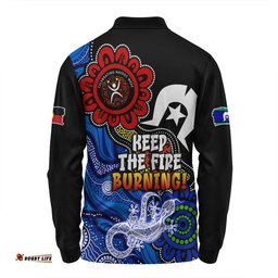 Australia Long Sleeve Polo Shirt Naidoc Week 2024 Indigenous Keep The Fire Burning Aboriginal Dot Art Painting
