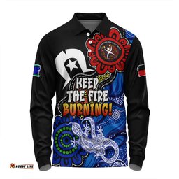Australia Long Sleeve Polo Shirt Naidoc Week 2024 Indigenous Keep The Fire Burning Aboriginal Dot Art Painting