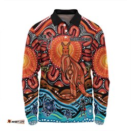 Australia Long Sleeve Polo Shirt Aboriginal Inspired Kangaroo Dreaming Dot Painting Pattern