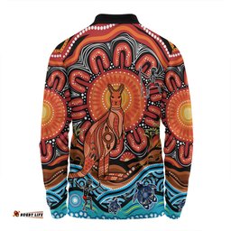 Australia Long Sleeve Polo Shirt Aboriginal Inspired Kangaroo Dreaming Dot Painting Pattern