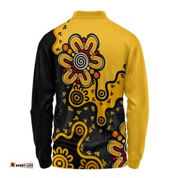 Australia Long Sleeve Polo Shirt Aboriginal Style Of Background Yellow
