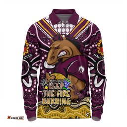 Brisbane Broncos Long Sleeve Polo Shirt Aboriginal Inspired Naidoc Week Custom For Die Hard Fan Supporters