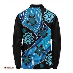 Australia Long Sleeve Polo Shirt Aboriginal Inspired Dreamtime River And Turtles Dot Art Painting