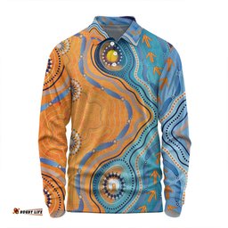 Australia Aboriginal Long Sleeve Polo Shirt - Indigenous Beach Dot Painting Art Long Sleeve Polo Shirt