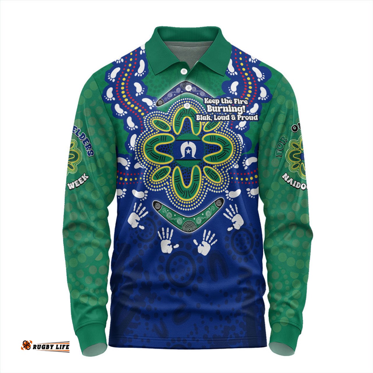 Australia Long Sleeve Polo Shirt Torres Strait Aboriginal Inspired Naidoc Symbol Pattern