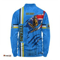 Gold Coast Titans Long Sleeve Polo Shirt - Happy Australia Day Flag Scratch Style