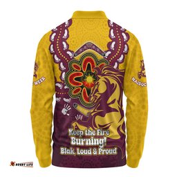 Brisbane Broncos Long Sleeve Polo Shirt Aboriginal Inspired Naidoc Symbol Pattern