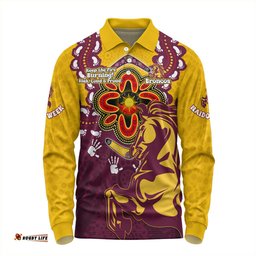 Brisbane Broncos Long Sleeve Polo Shirt Aboriginal Inspired Naidoc Symbol Pattern