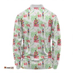 Australia Rainbow Lorikeets Long Sleeve Polo Shirt - Rainbow Lorikeets Colorful Tropical Exotic Flowers Long Sleeve Polo Shirt