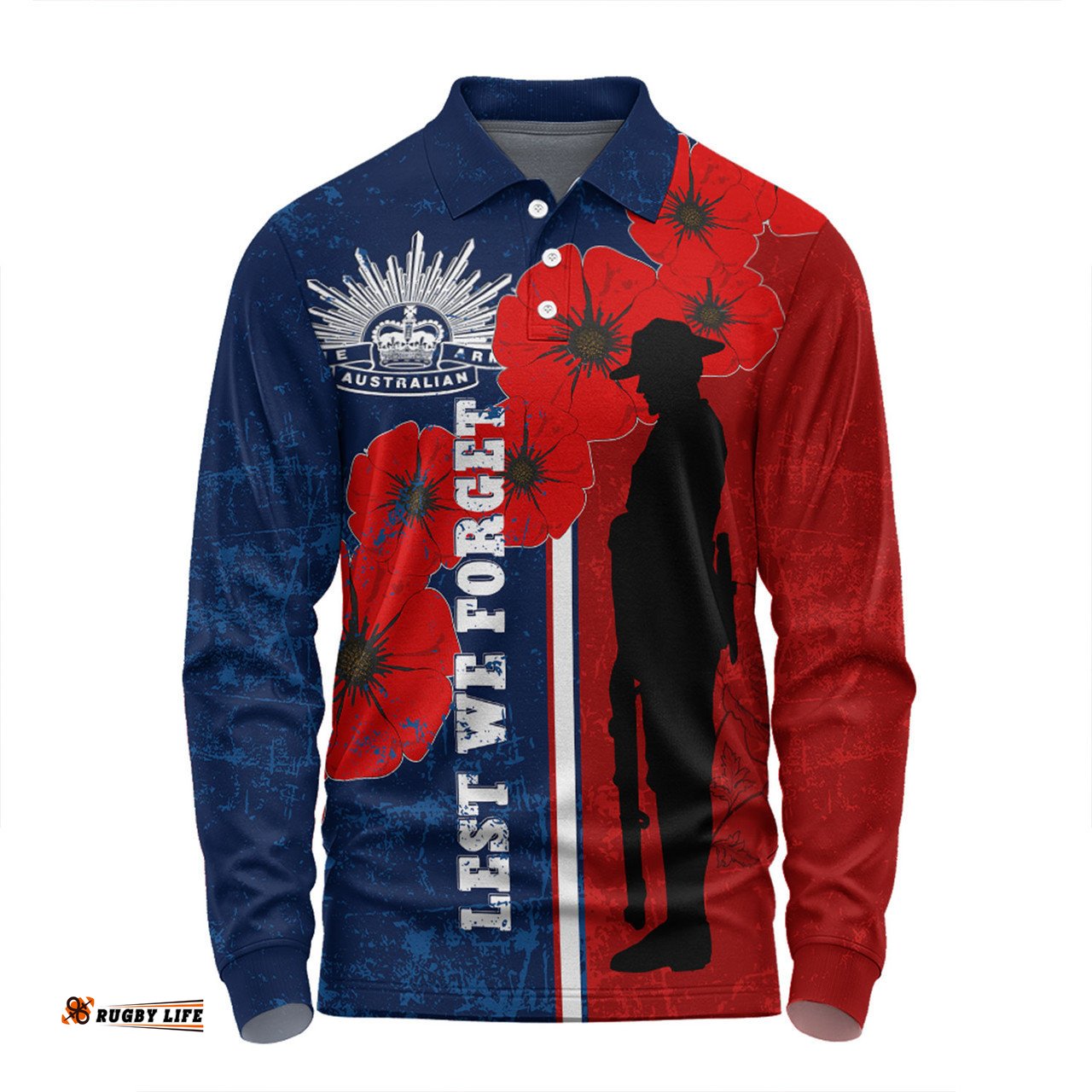 Australia Anzac Day Long Sleeve Polo Shirt - Lest We Forget Remebrance Day (Blue) Long Sleeve Polo Shirt