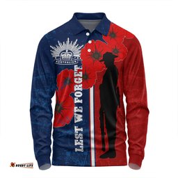 Australia Anzac Day Long Sleeve Polo Shirt - Lest We Forget Remebrance Day (Blue) Long Sleeve Polo Shirt