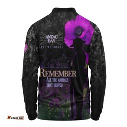 Anzac Day Long Sleeve Polo Shirt - Remember All Animals That Served
