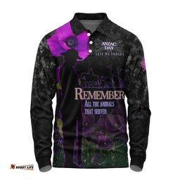 Anzac Day Long Sleeve Polo Shirt - Remember All Animals That Served