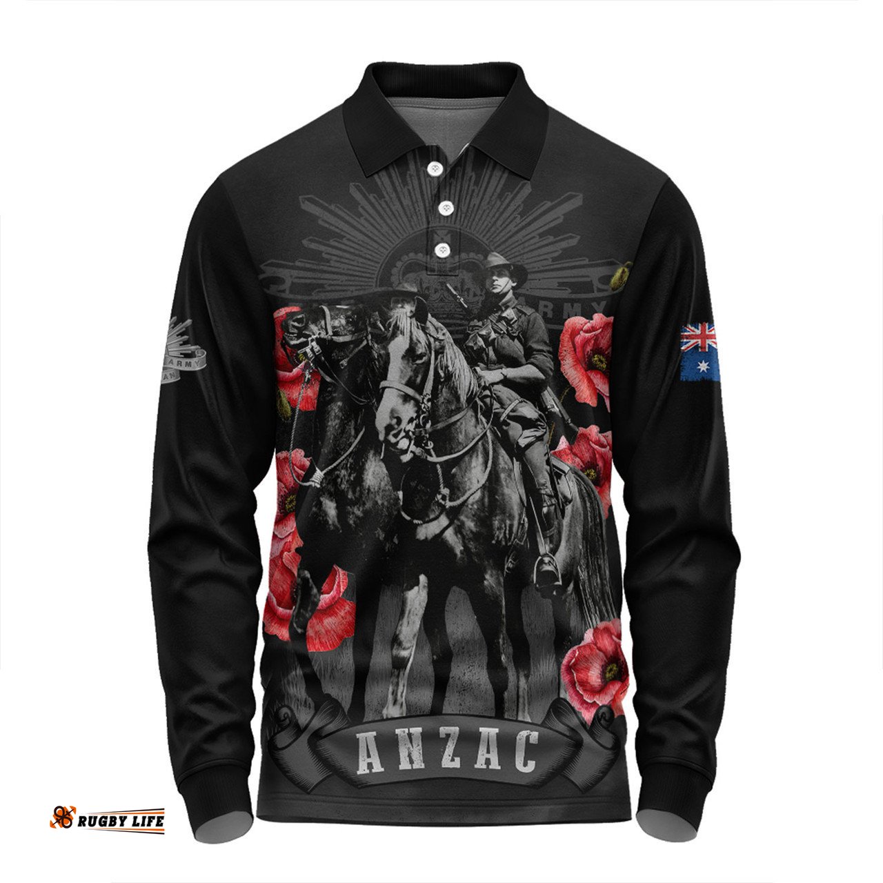 Australia Long Sleeve Polo Shirt - Anzac Day Lest We Forget The Light Horse