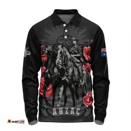 Australia Long Sleeve Polo Shirt - Anzac Day Lest We Forget The Light Horse