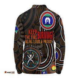 Australia Long Sleeve Polo Shirt Naidoc Week Keep The Fire Burning Aboriginal Dot Art