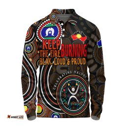 Australia Long Sleeve Polo Shirt Naidoc Week Keep The Fire Burning Aboriginal Dot Art