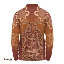 Australia Aboriginal Custom Long Sleeve Polo Shirt - Brown Kangaroo In Aboriginal Dot Art Long Sleeve Polo Shirt