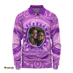 Australia Aboriginal Custom Long Sleeve Polo Shirt - Believe You Can And Hold Firmly Onto Your Dreams Personalised Photo (Purple) Long Sleeve Polo Shirt