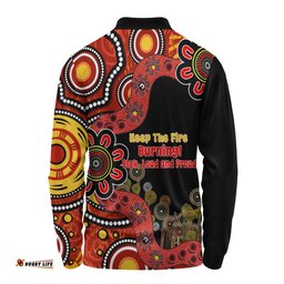 Australia Long Sleeve Polo Shirt Aboriginal Indigenous Naidoc Week Keep The Fire Burning! Blak, Loud And Proud