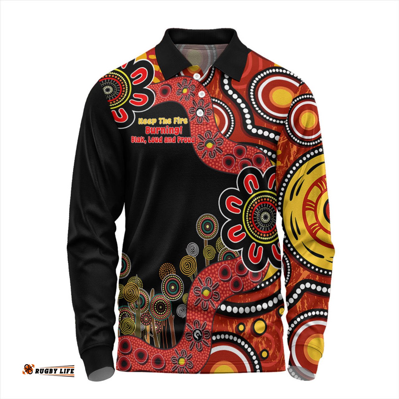 Australia Long Sleeve Polo Shirt Aboriginal Indigenous Naidoc Week Keep The Fire Burning! Blak, Loud And Proud