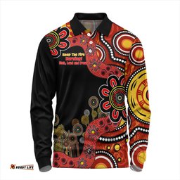 Australia Long Sleeve Polo Shirt Aboriginal Indigenous Naidoc Week Keep The Fire Burning! Blak, Loud And Proud